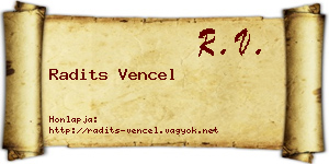 Radits Vencel névjegykártya